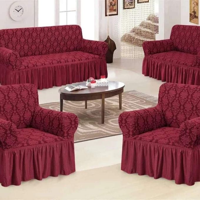 Housse De Canapé 1, 2, 3, 4 Et 5 Places En Jacquard Extensible, Protection De Meubles Pour Animaux De Compagnie, Rouge Vin, 5 Places (300-360 Cm