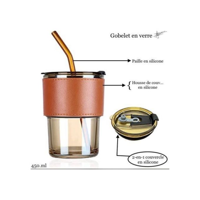 Grand gobelet café réutilisable 450ml en verre