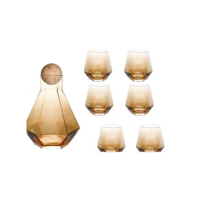 Generic Ensemble de 6pièces en verre+carafe+plateau dorée - Prix pas cher