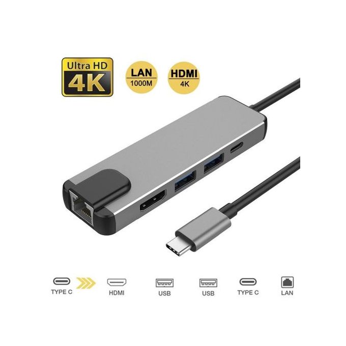 Adaptateur Type C Vers USB C + HDMI + RJ45 + USB 3.0 - Sodishop