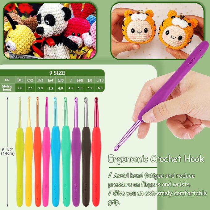 Lot 14 Crochets à Tricoter Ergonomiques 2 à 10 Mm Avec Accessoires - Kit Complet Débutant