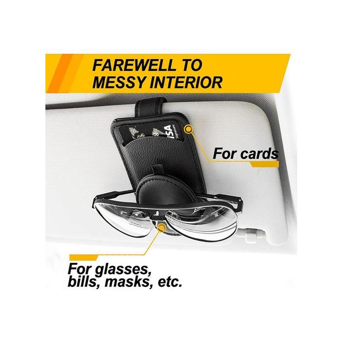 Porte-lunettes Magnétique Pour Voiture – 2 Pièces En Cuir PU, Clip Pare-soleil, Pour Lunettes De Soleil Et Cartes