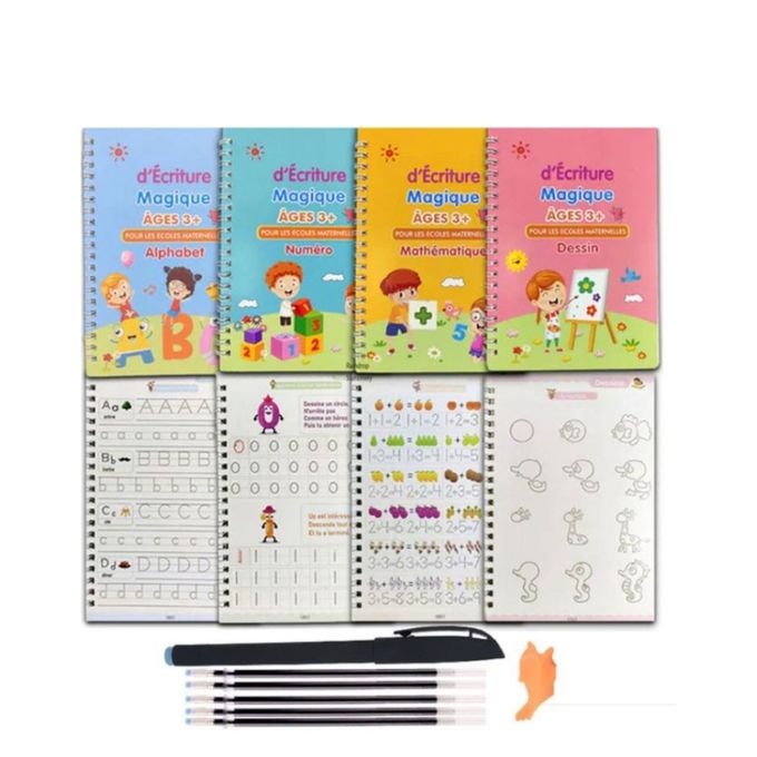 Generic Pack 4 livres Réutilisable de calligraphie magique pour enfants, cahier  d'écriture, magic book à prix pas cher