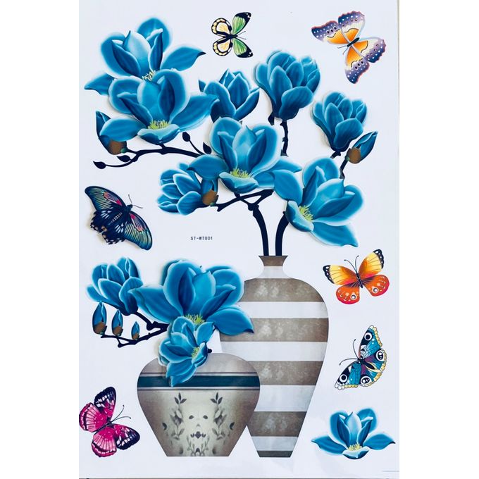 Sticker mural vase et fleurs Couleur royalblue Draeger Paris