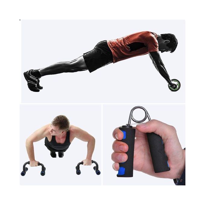 Roue Abdominale 7 En 1 Avec Bandes De Résistance Et Barres De Pompes - Kit Fitness Maison Complet