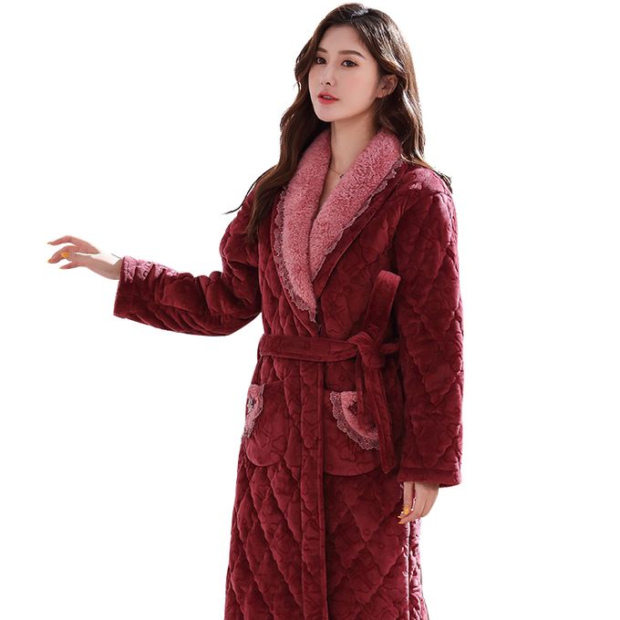 Generic Luxe Rouge Flanelle Matelasse Robe Femme Epais Elegant