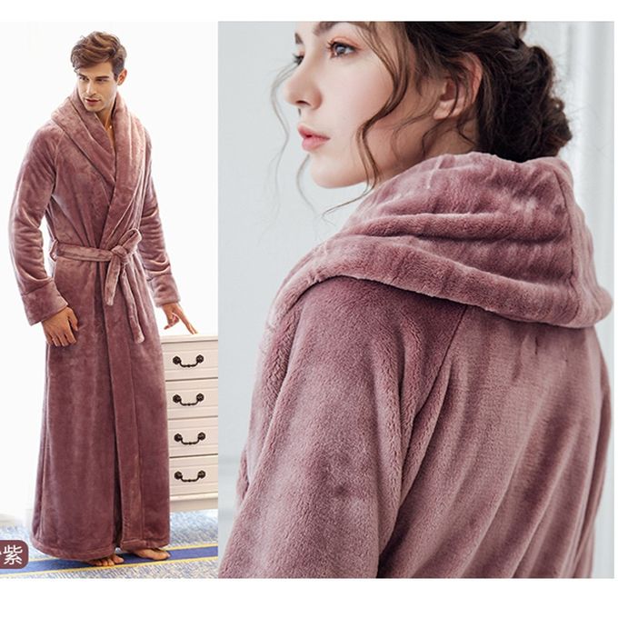 Generic Hommes Et Femmes Ultra Long Peignoir Flanelle Longueur De