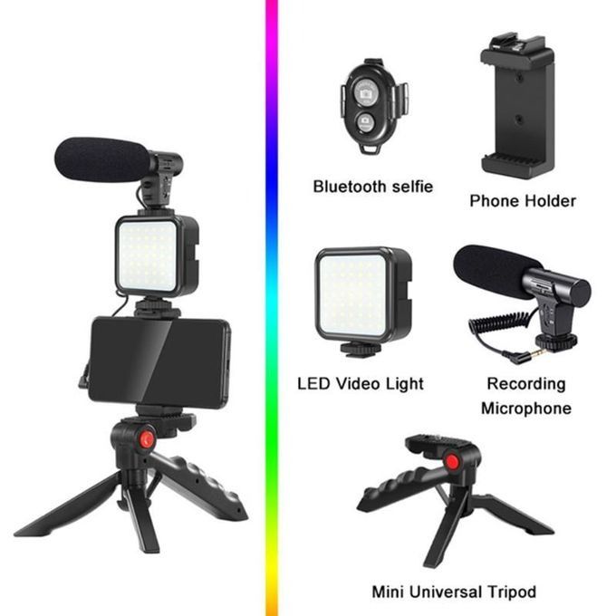 Generic Support De Téléphone Trépied Avec Clip & Kit Microphone & Lumière  LED - Prix pas cher