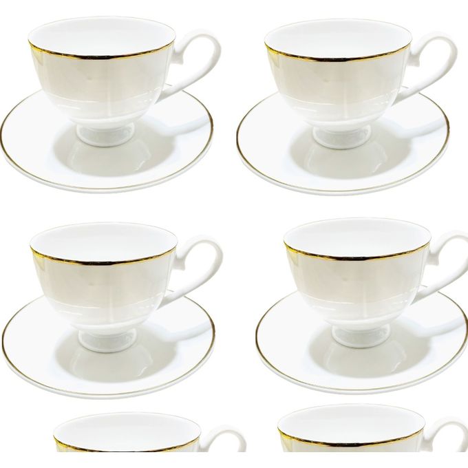 Ensemble tasse et sous tasse en porcelaine (6 pièces)