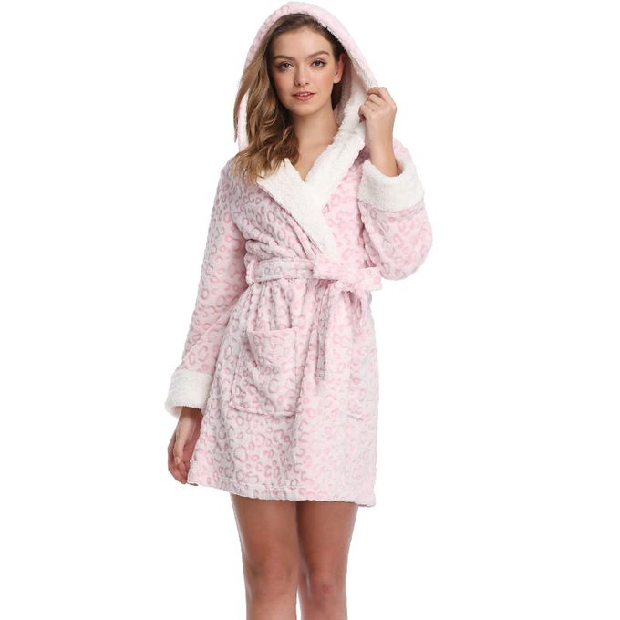 Generic Femmes Printemps Chaud Robes De Chambre Leopard Teddy Polaire Femmes Peignoirs A Capuche Vetements De Nuit Rose Robes De Chambre Robes Pour Les Femmes Pink