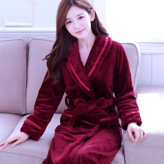 Generic Robes Douces Femmes Longue Peignoir Fleur Flanelle Hiver