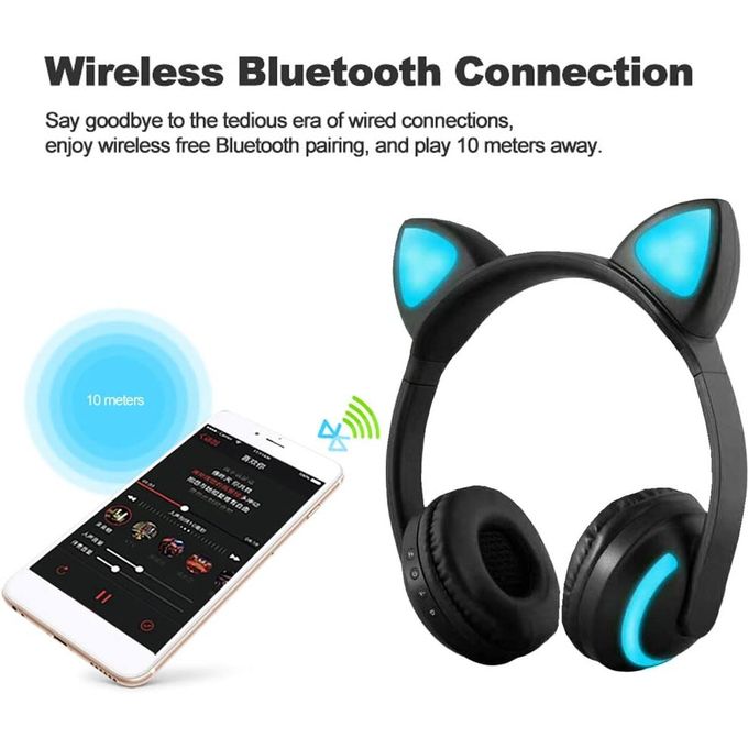 Generic Casque sans Fil Bluetooth - Oreilles Chat Lumineux - RGB - Prix pas  cher