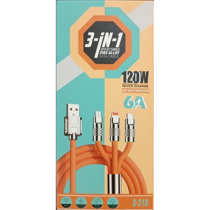 Câble USB Rétractable 3 En 1 Bleu - 1 M, Compatibilité Universelle (Apple, Samsung, Etc.)