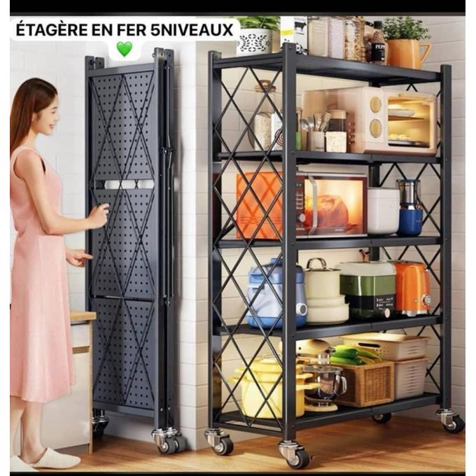product_image_name-Generic-Étagère de rangement - 5 niveaux avec roulettes - Noir-1
