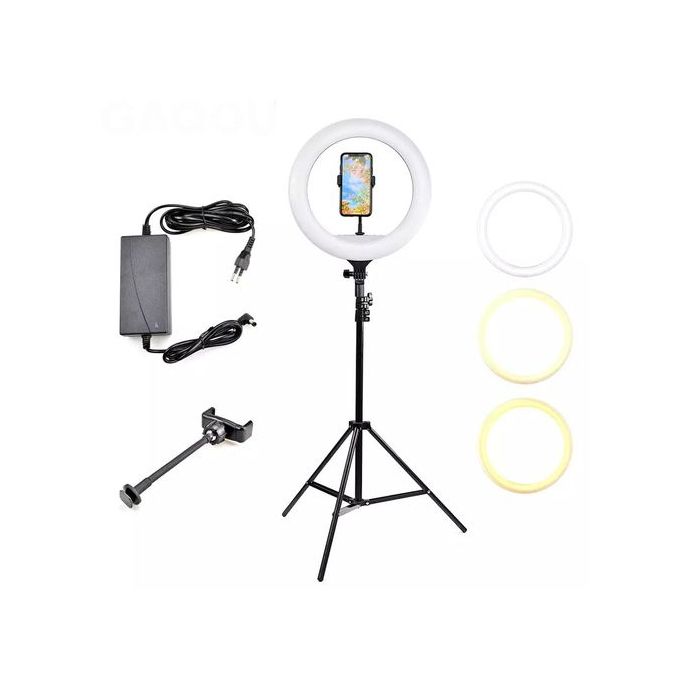 LED Selfie Ring Light 14 avec trépied, support de téléphone flexible,  télécommande Bluetooth et sac de transport pour maquillage en direct