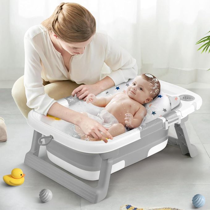 Baignoire Bébé Pliable Avec Siège Et Thermomètre - Antidérapante - 0-36 Mois - Économie D'Espace