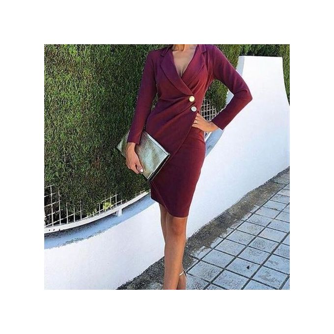 Generic Travail Robe Formelle Blazer Femmes Cou A Manches Longues Boutons Moulante Tenue Decontractee Vcou Sans Manches Robe De Soiree Bureau Dames Vestidos Black Wot Prix Pas Cher Jumia Sn