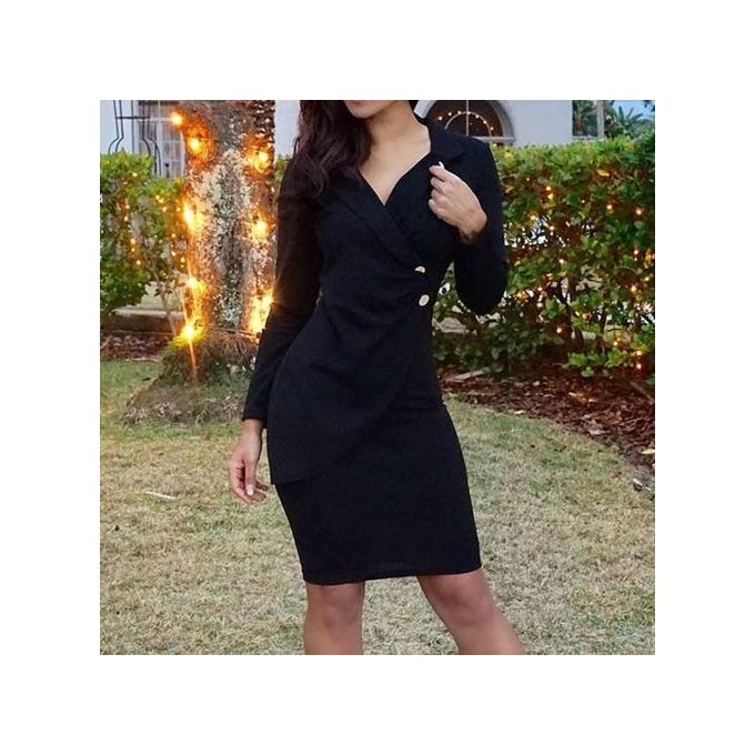 Generic Travail Robe Formelle Blazer Femmes Cou A Manches Longues Boutons Moulante Tenue Decontractee Vcou Sans Manches Robe De Soiree Bureau Dames Vestidos Black Wot Prix Pas Cher Jumia Sn