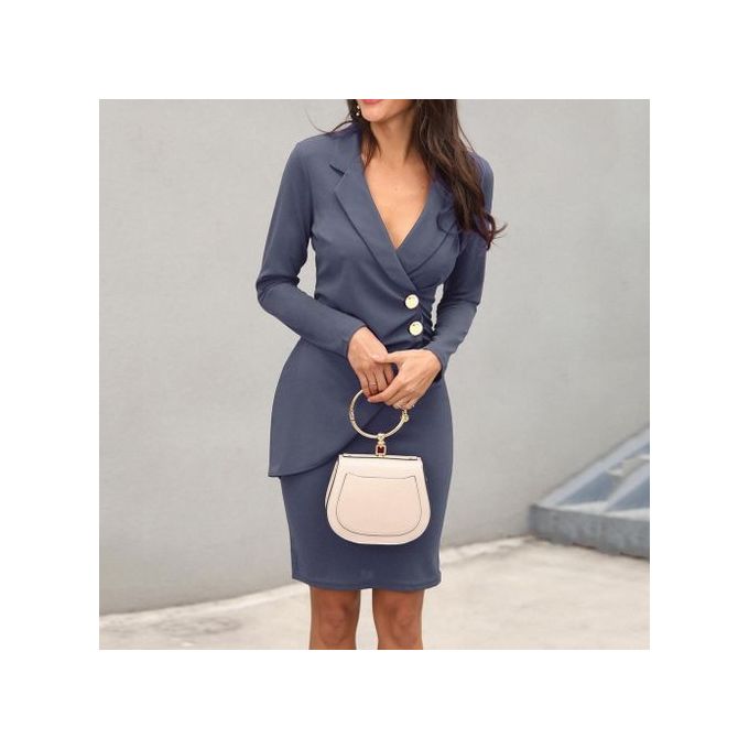 Generic Travail Robe Formelle Blazer Femmes Cou A Manches Longues Boutons Moulante Tenue Decontractee Vcou Sans Manches Robe De Soiree Bureau Dames Vestidos Black Wot Prix Pas Cher Jumia Sn